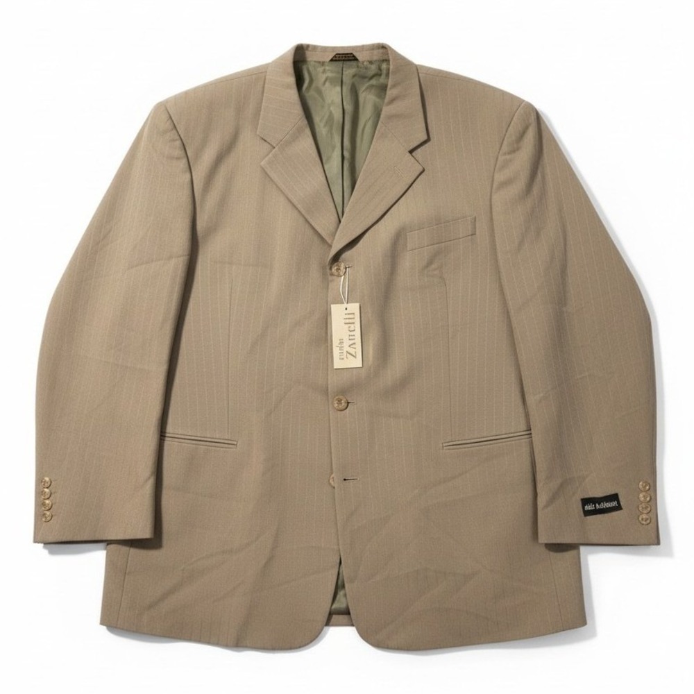 Carlo Zarelli Tan Pinstripe Suit Jacket, Men's 52R Blazer, Three Button, NWT‎